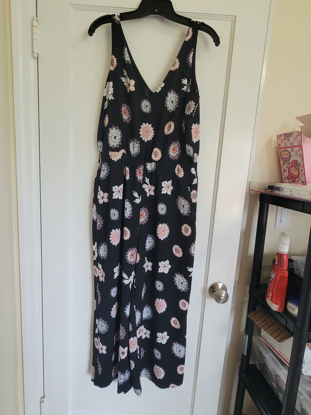 Black Loft Floral V-Neck Jumpsuit Romper with pockets